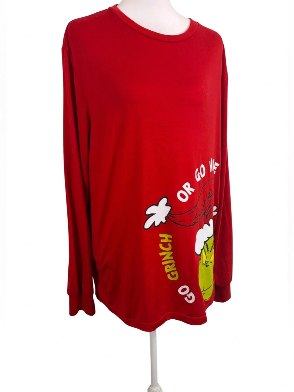 The Grinch Dr. Seuss Go Grinch or Go Home Red Christmas Top M